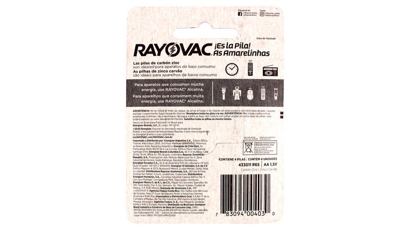 PILAS ZINC CARBÓN D – Rayovac