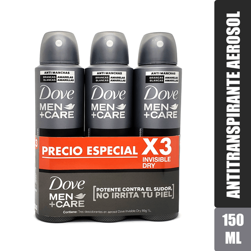 3 Pack Desodorante Dove Spray Men Invisible- 453ml