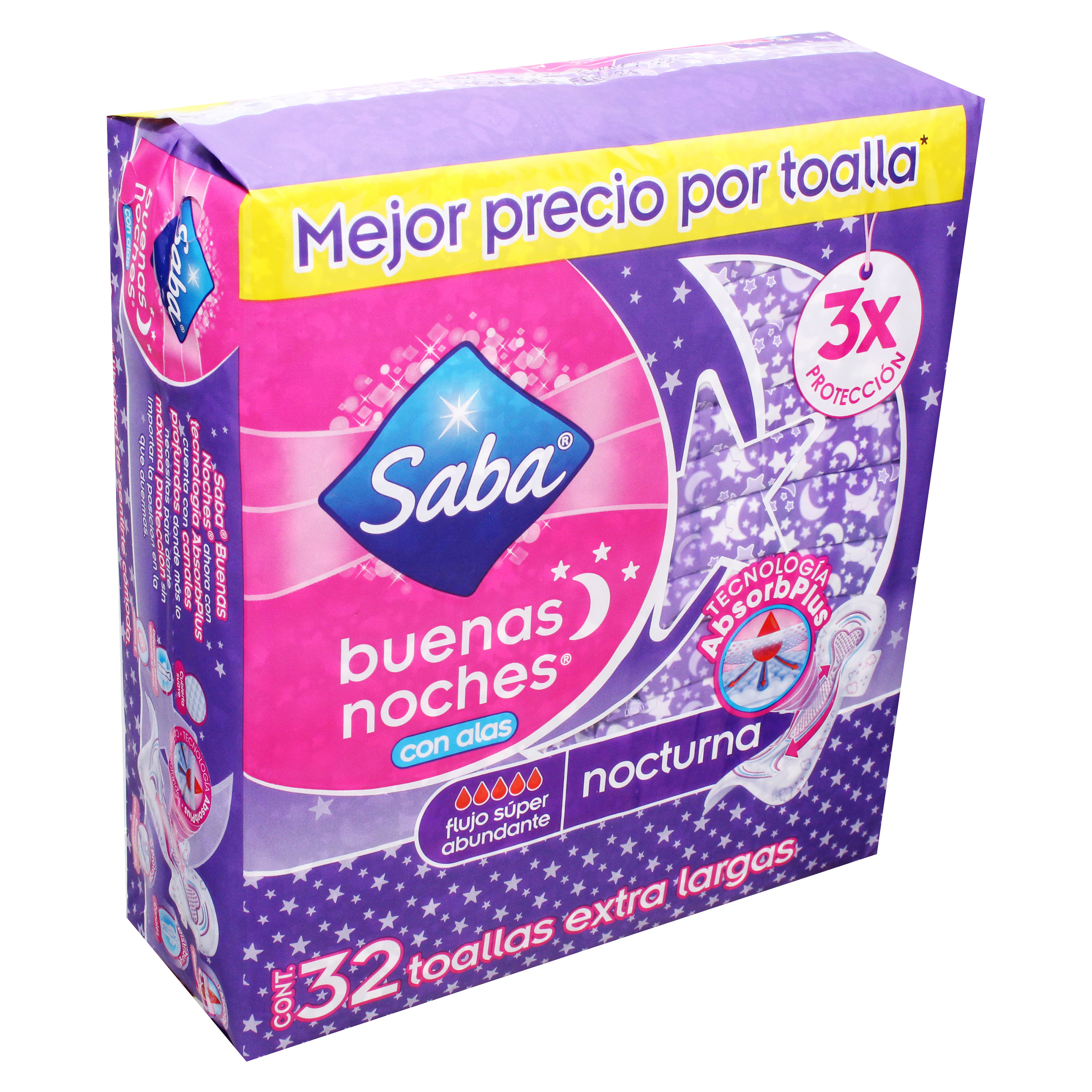 Comprar Toallas Femeninas Saba Buenas Noches Flujo Súper Abundante Con Alas  - 32 Unidades | Walmart El Salvador