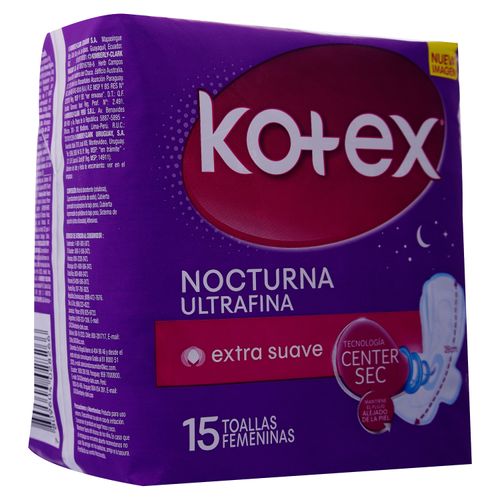 Toallas Femeninas Kotex Nocturna Ultrafina - 15Unidades