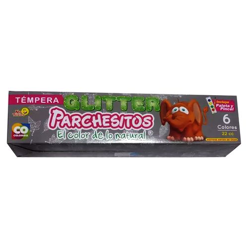 Tempera Parchesitos Glitter Incluye Paleta Y Pincel- 6 Colores