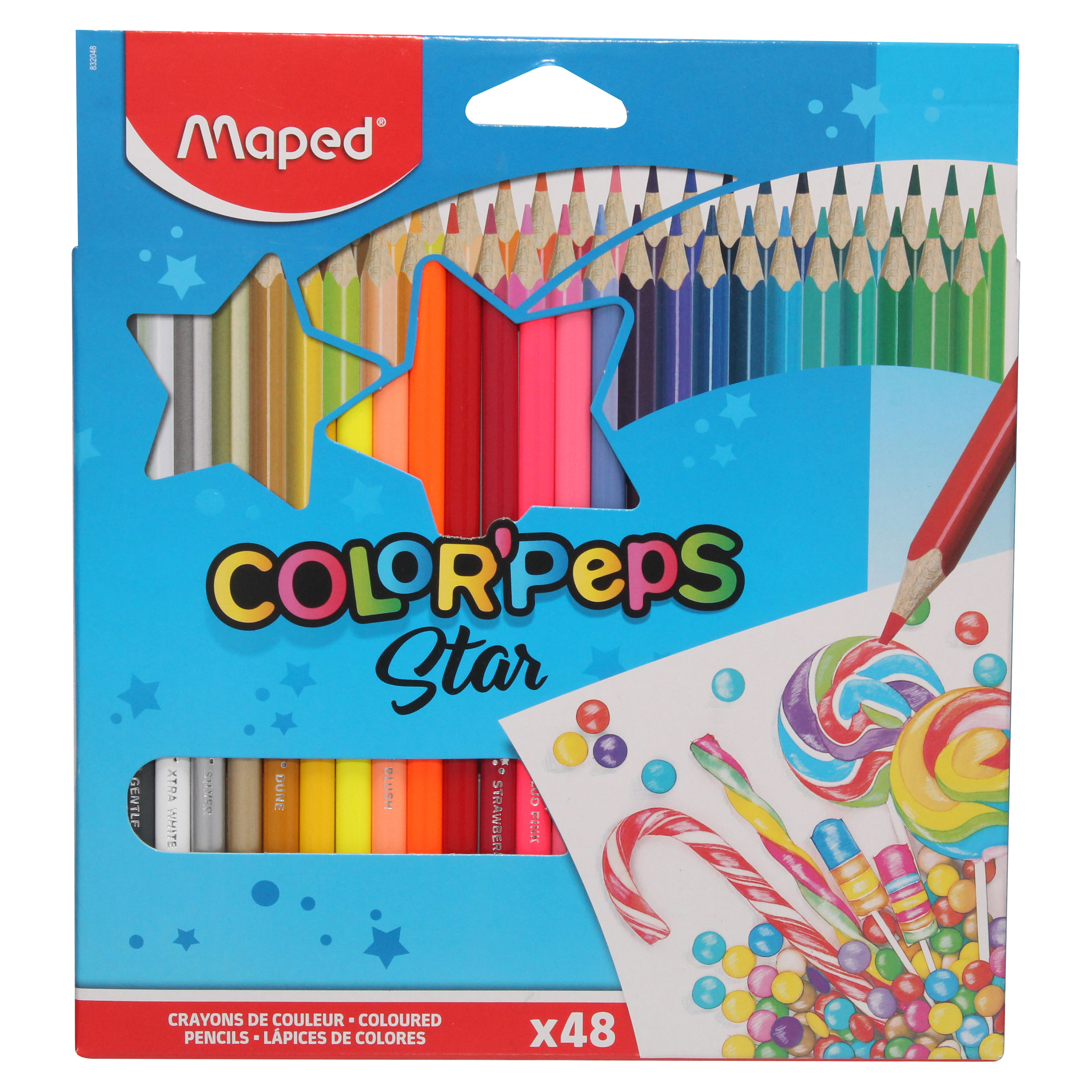 Multicolor Maped 48 Lápices de colores COLORPEPS Estuche de 24 ceras duras ColorPeps Maped 832048ZV 