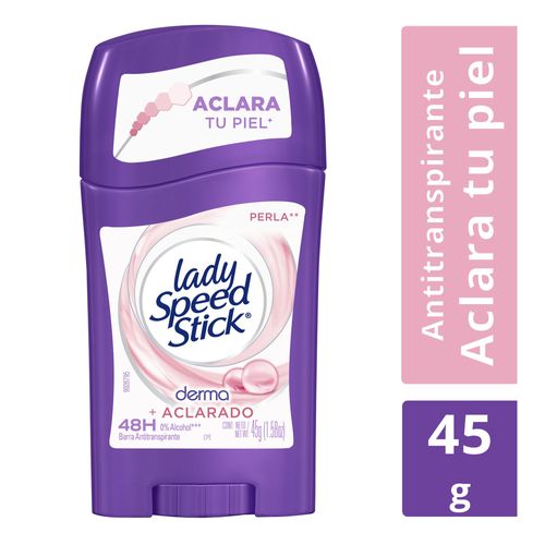 Desodorante Antitranspirante Lady Speed Stick Derma + Aclarado Perla Barra 45 g