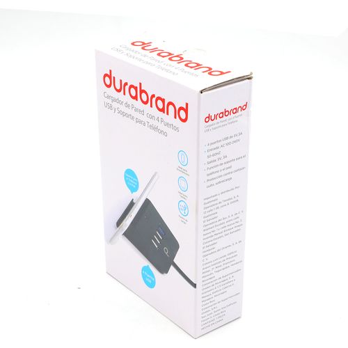 Cargador de pared Durabrand 4 puertos USB con Soporte para teléfono  Modelo INT-132