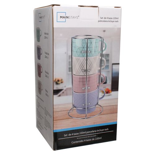 Set De 4 Taza Porcelana 220 ml Dos Tonos