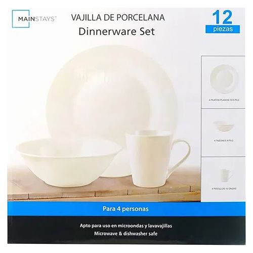 Vajilla De 12Pc Porcelana Blanca Mainsta