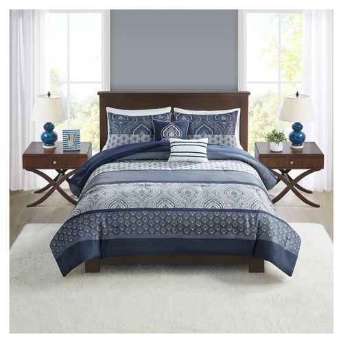 Edredon 5 Piezas Jacquard Queen Azul