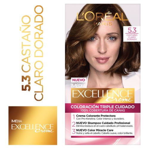 Tintura Permanente Excellence Creme  L'Oreal Paris - Castaño Claro Dorado 5.3