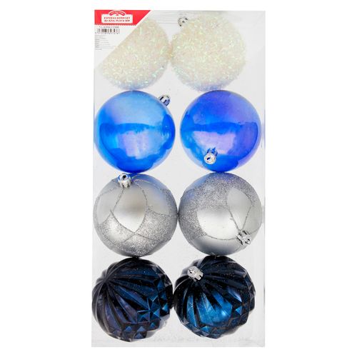 Esferas Holiday Time 80 mm Azul-Plata Set 8 unidades