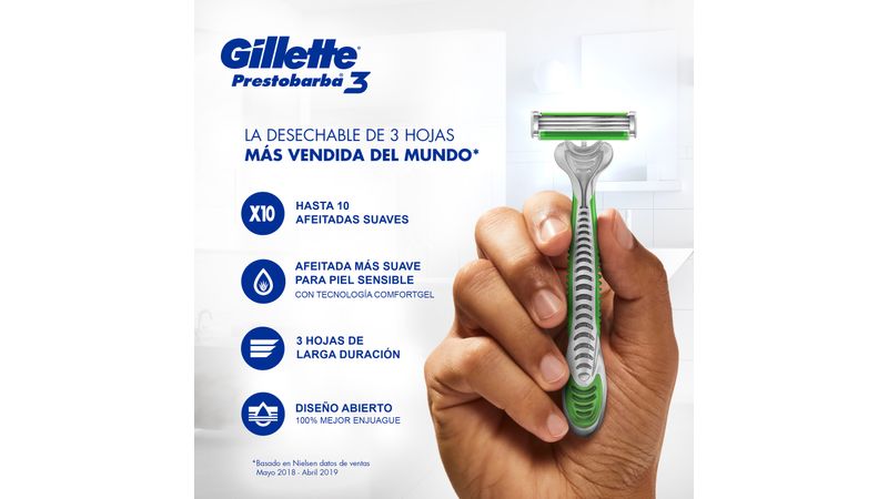 Gillette Mach3, Maquinillas de afeitar desechables para hombres, Sensitive,  3 unidades
