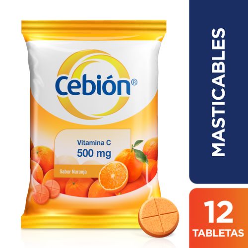 Vitamina C Cebión tabletas Masticables de sabor a Naranja 12 Bolsas - 12 Unidades