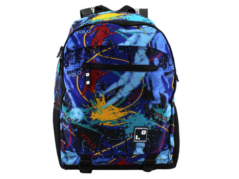 Mochila-Juvenil-Yolo-con-Malla-en-los-Laterales-para-llevar-Botella-Estampados-Surtido-Color-Azul-1-29105