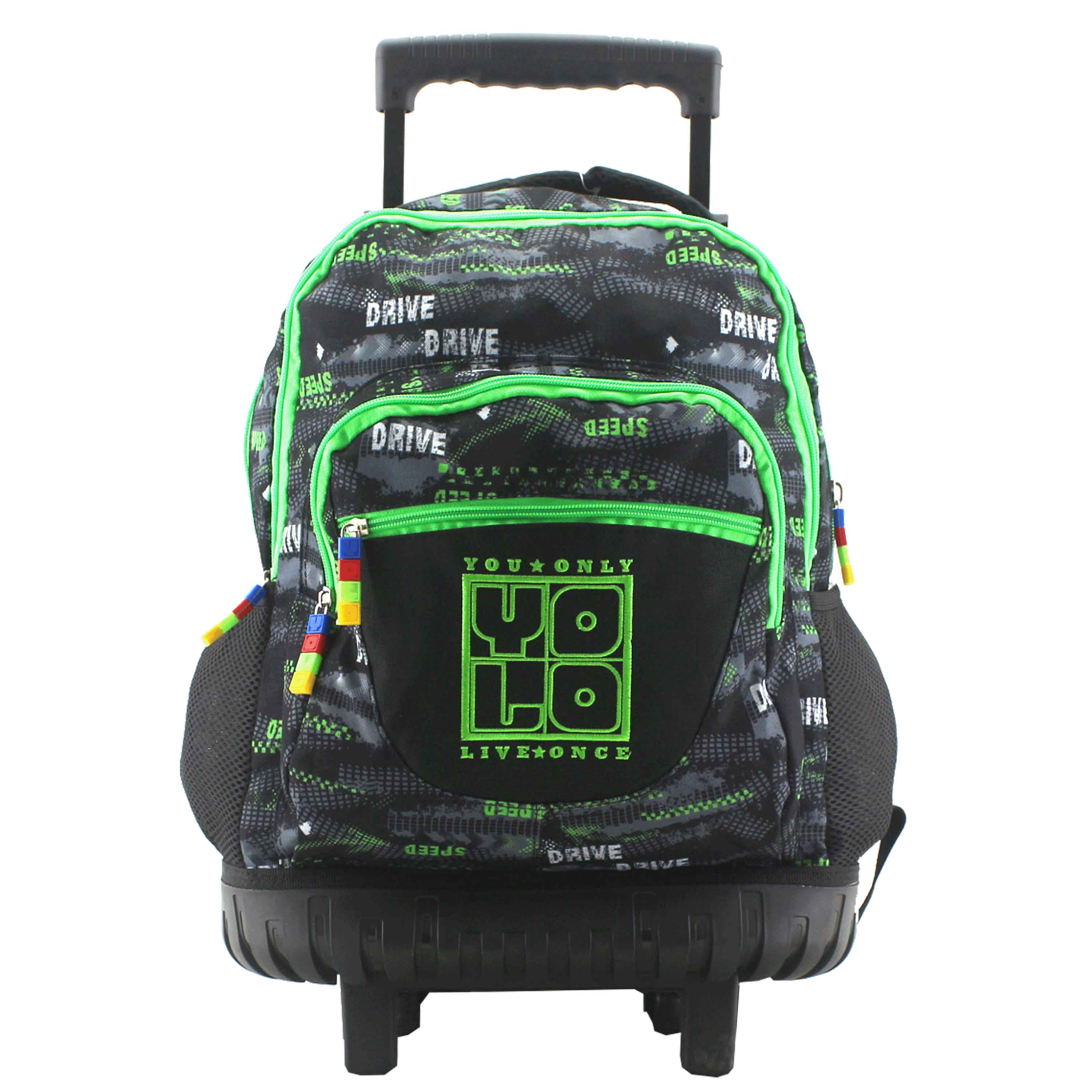 Mochila-Yolo-con-Ruedas-con-Compartimiento-Interno-para-Laptop-y-con-Malla-en-los-Laterales-para-llevar-Botella-Estampado-Color-Negro-con-Verde-1-29506