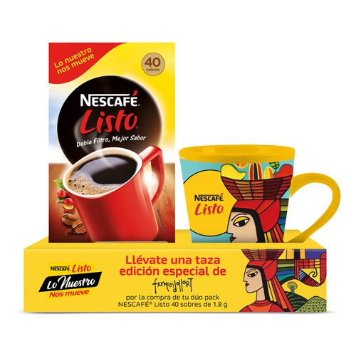 2 Pack Café Nescafé Soluble Listo (40X1.8 g) + Taza - 144 g