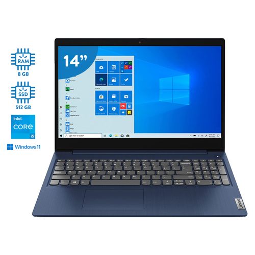 Laptop Marca Lenovo, Modelo: Ideapad 3, Procesador: Intel Core i5, Ram: 8GB, SSD: 512GB , Display: 14 pulgadas.