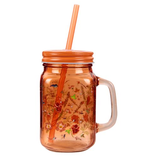 Tarro Vidrio Pajilla Dis Floral 473 ml