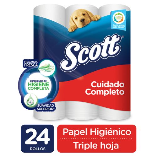 Papel Higiénico Scott Cuidado Completo Triple Hoja - 24 Rollos