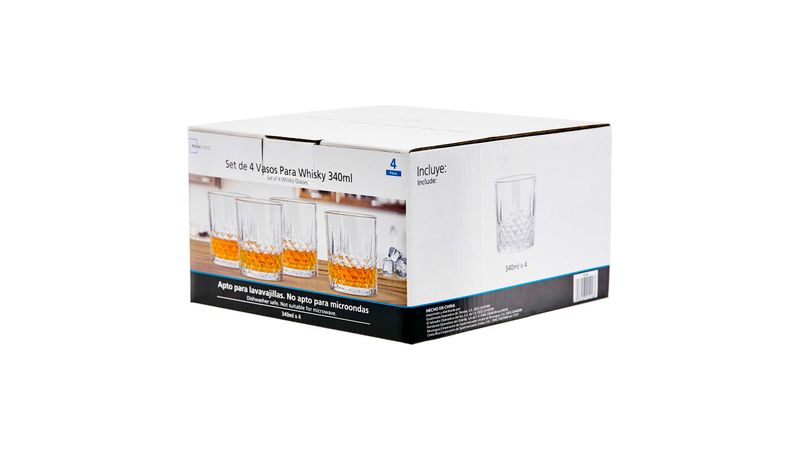 Juego 4 Vasos Rombos Cristal 400 Ml a precio barato