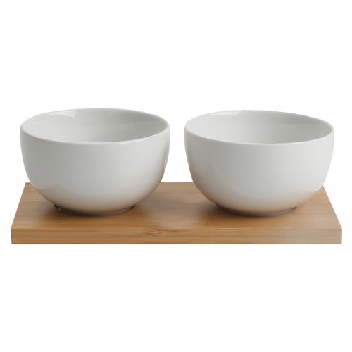 Set Bowl Para Servir Con Bandeja Bambu