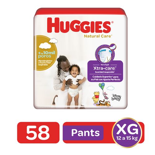 Pañales Huggies Natural Care Pants Etapa 4/XG Hipoalergénico, 12-15kg - 58Uds