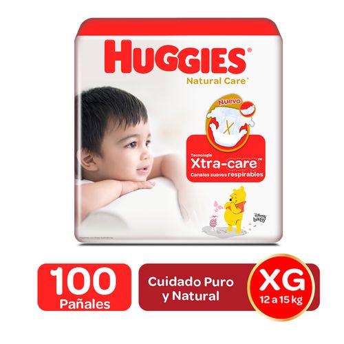 Pañales Huggies Natural Care Etapa 4/XG Hipoalergénico, 12-15kg - 96Uds