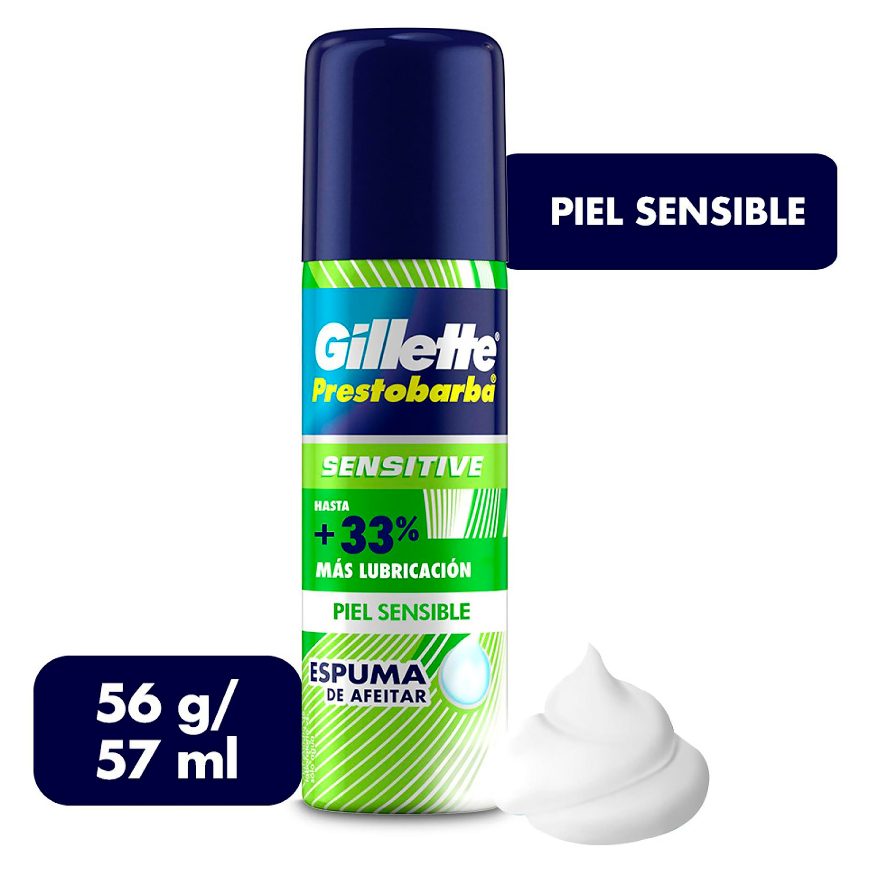 GILLETTE Sensitive, Espuma para Afeitar Piel Sensible de 57mL, para Rasurar  la Barba con Rastrillo para Hombre, Protege la Piel, Reduce la Irritación