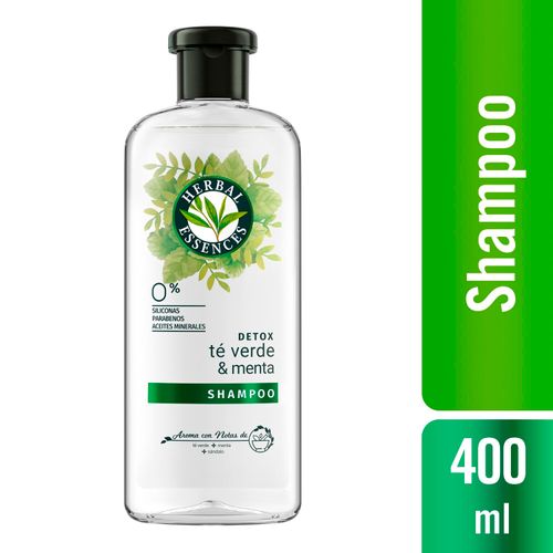 Shampoo Herbal Essences Detox Té Verde & Menta, Para Cabello Gaso Con Raíces Grasas - 400 ml