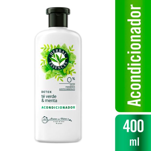 Acondicionador Herbal Essences Detox Té Verde & Menta, Para Cabello Gaso Con Raíces Grasas - 400 ml