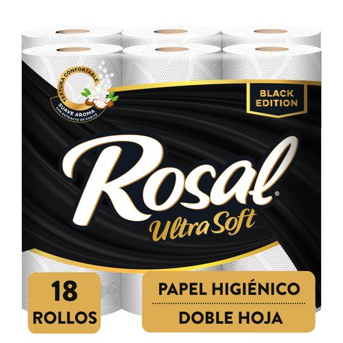 Papel Higiénico Rosal Black Edition, Doble Hoja - 18 Rollos