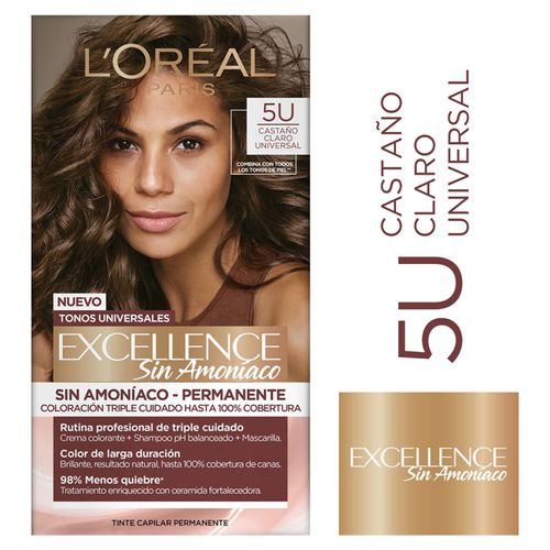 Tintura Permanente L´Oreal Excellence Sin Amoníaco Tono Castaño Claro Univeral 5U - 1Uds