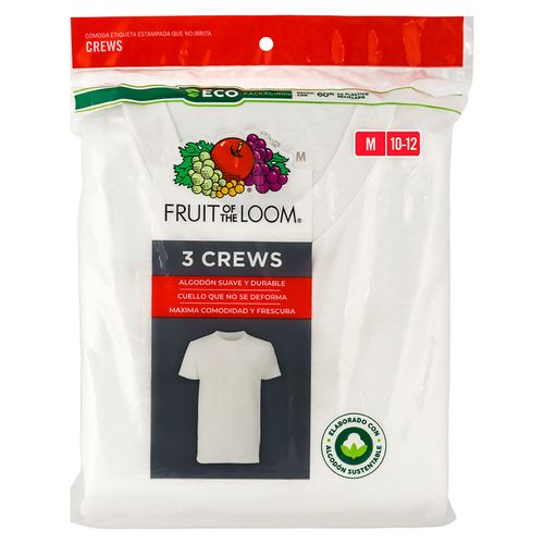 Camiseta Fruit Of The Loom para Niños Color Blanco 3 Pack Talla M