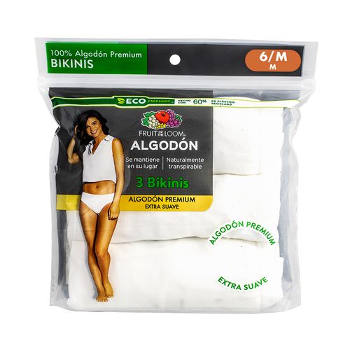 Bikini Fruit Of The Loom para Dama Color Blanco 3 Pack Talla 6