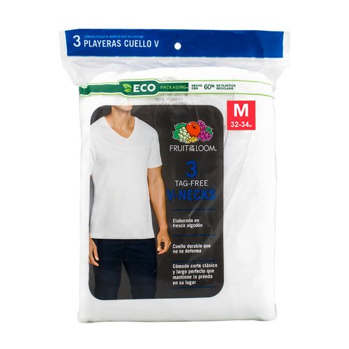 Playera Fruit Of The Loom Cuello V Color Blanco 3 Pack Talla M
