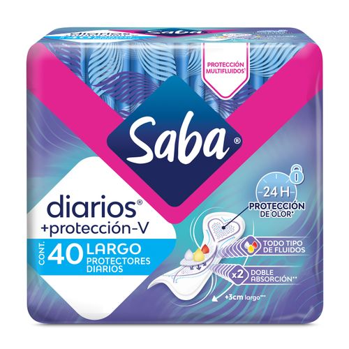 Protector Diario Largo Saba Más Protección-V, Todo Tipo De Fluidos - 40Uds