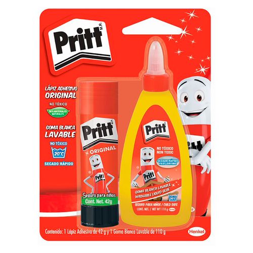 Lápiz Adhesivo Y Goma Blanca Pritt Pareja Ideal Pack - 110 g - 42g