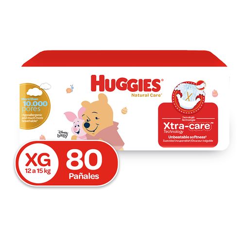 Pañales Huggies Natural Care Etapa 4/XG, 12 A 15kg - 80Uds