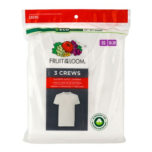 Camiseta Fruit Of The Loom para Niños Color Blanco 3 Pack Talla XL