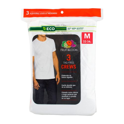 Playera Fruit Of The Loom Cuello Redondo Color Blanco 3 Pack Talla M