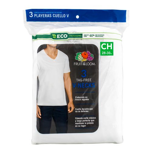 Playera Fruit Of The Loom Cuello V Color Blanco 3 Pack Talla S
