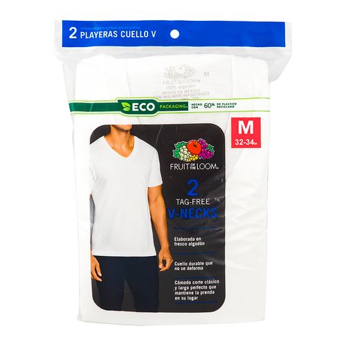 Camiseta Fruit Of The Loom Color Blanca Cuello V Talla M 2 Pack