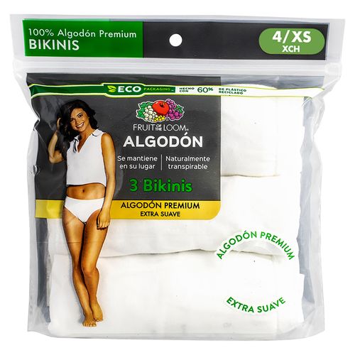 Bikini Fruit Of The Loom para Dama Color Blanco 3 Pack Talla 4