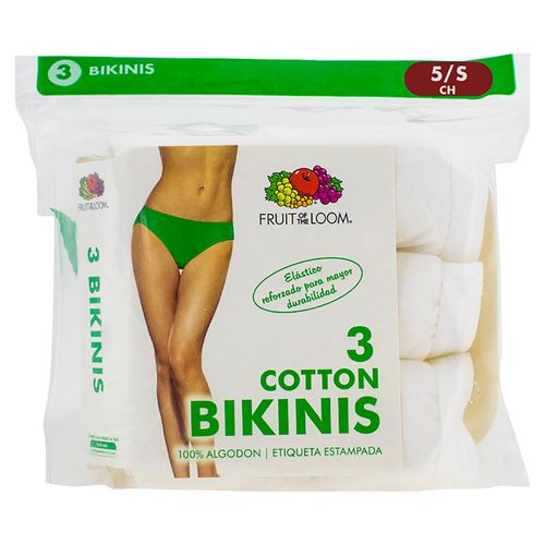 Bikini Fruit Of The Loom Color Blanco 3 Pack Talla 5