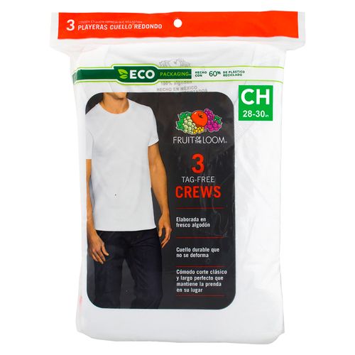 Playera Fruit Of The Loom Cuello Redondo Color Blanco 3 Pack Talla S