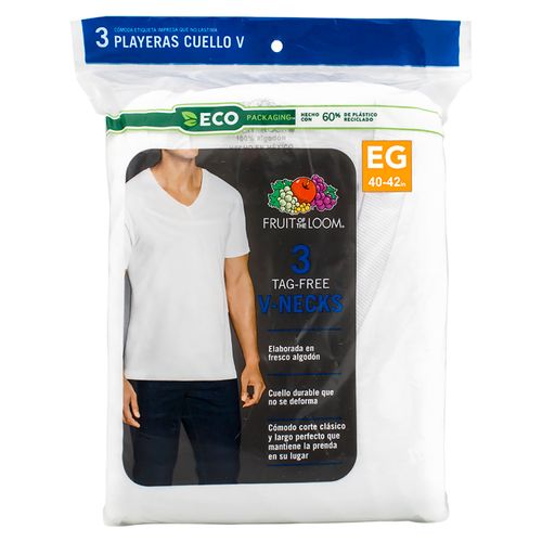Playera Fruit Of The Loom Cuello V Color Blanco 3 Pack Talla XL