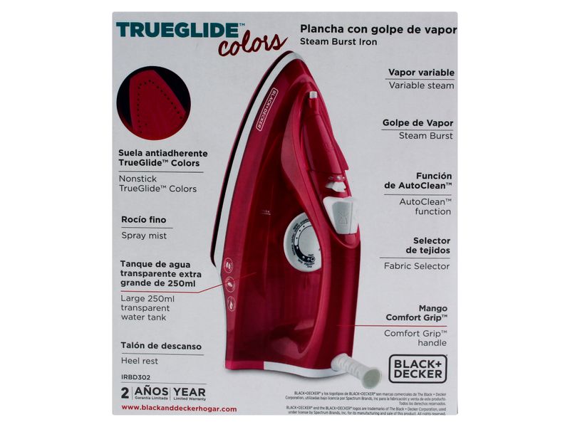 Plancha-De-Vapor-Marca-Black-Decker-TrueGlide-Colors-Con-Golpe-De-Vapor-Roja-IRBD302-7-28879