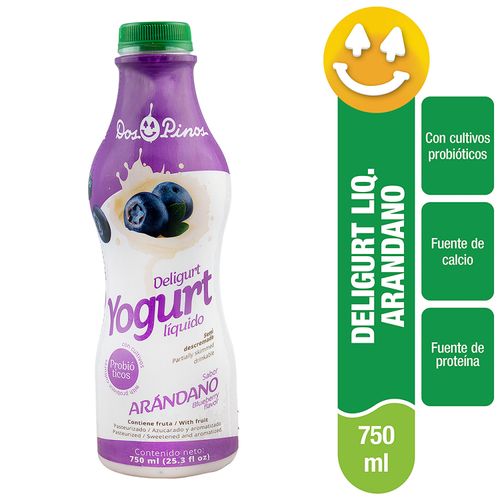 Yogurt Dos Pinos Líquido Arándanos, Semidescremado Con Probióticos - 750 ml