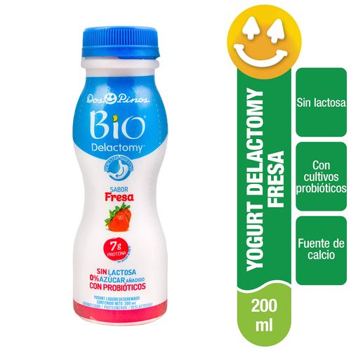 Yogurt Líquido Dos Pinos Bio Delactomy Sabor Fresa, Descremado, Sin Lactosa, %0 Azúcar Añadido Con Probiótico  - 200 ml