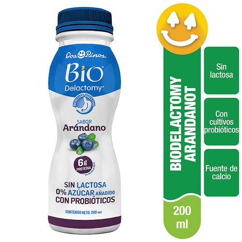 Yogurt Líquido Dos Pinos Bio Delactomy Sabor Arándano, Sin Lactosa, 0% Azúcar Añadido, Con Probióticos - 200 ml