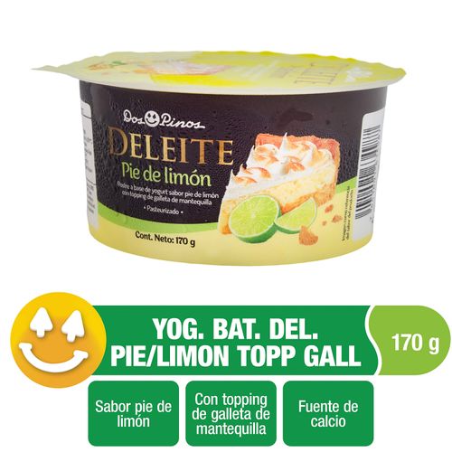 Yogurt Dos Pinos Deleite Pie De Limón, Con Topping De Galleta De Mantequilla - 170 g