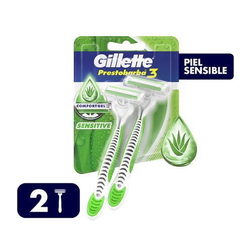 Rasuradora Gillette Prestobarba3 Sensitive con Aloe, Piel Sensible, 2 Uds